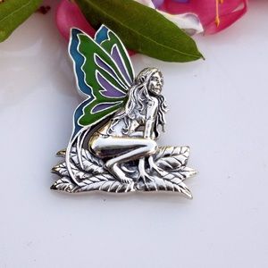🆕Sterling Silver Fairy Pendant With Enamel Inlay